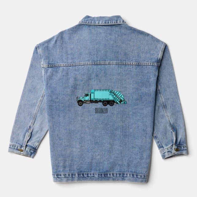 Garbage truck cartoon illustration denim jacket (Back)