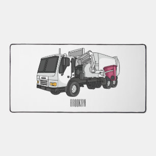 Garbage truck cartoon illustration desk mat