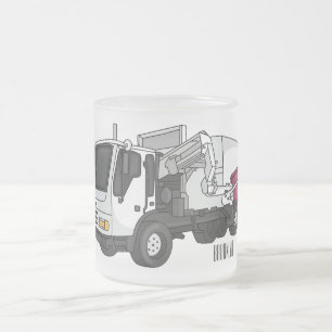Garbage truck cartoon illustration frosted glass coffee mug