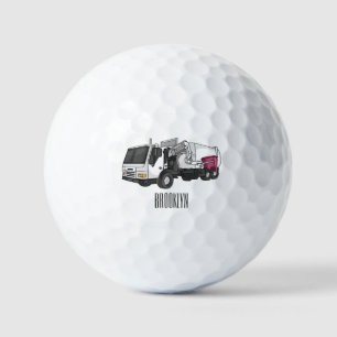 Garbage truck cartoon illustration golf balls