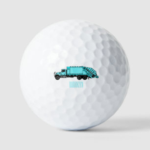 Garbage truck cartoon illustration golf balls