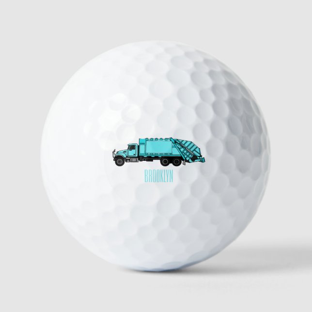 Garbage truck cartoon illustration golf balls (Front)