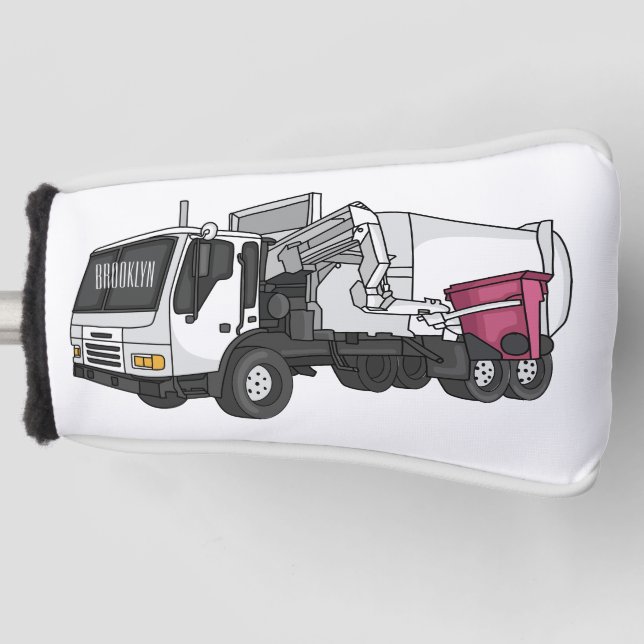 Garbage truck cartoon illustration golf head cover (Front)