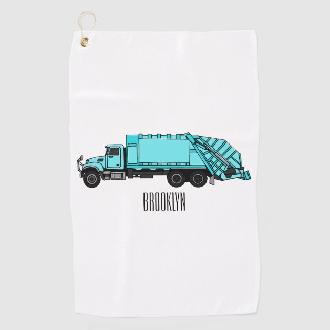 Garbage truck cartoon illustration golf towel (Front)