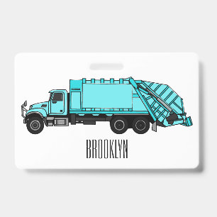 Garbage truck cartoon illustration ID badge