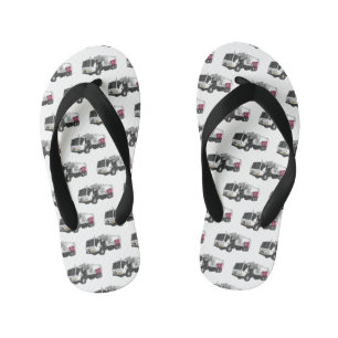Garbage truck cartoon illustration kid's flip flops