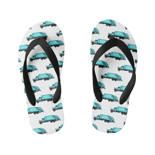 Garbage truck cartoon illustration kid's flip flops (Footbed)
