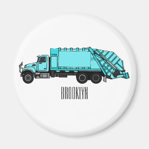 Garbage truck cartoon illustration magnet