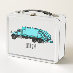 Garbage truck cartoon illustration metal lunch box