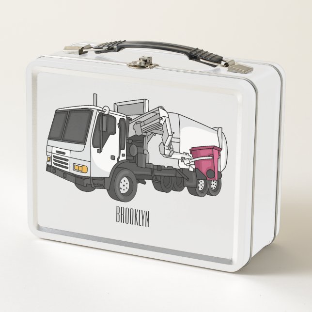 Garbage truck cartoon illustration metal lunch box (Front)