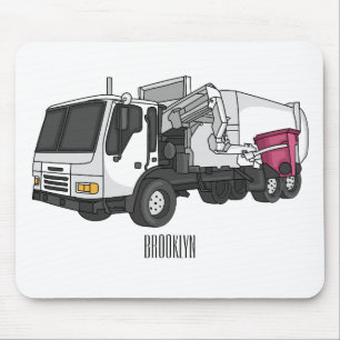 Garbage truck cartoon illustration mouse mat