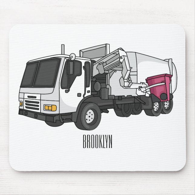 Garbage truck cartoon illustration mouse mat (Front)