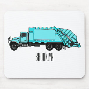 Garbage truck cartoon illustration mouse mat