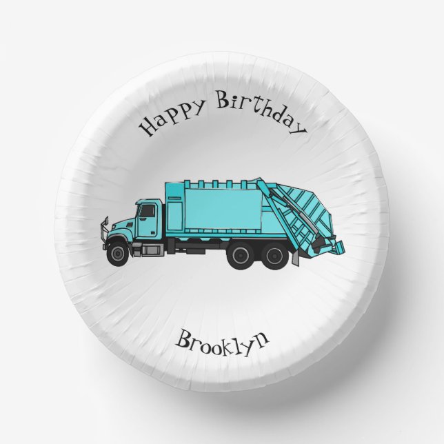 Garbage truck cartoon illustration paper plate (Front)