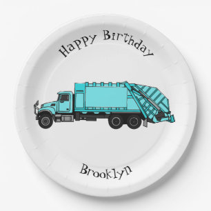 Garbage truck cartoon illustration paper plate
