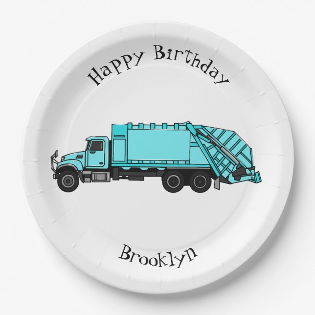 Garbage truck cartoon illustration paper plate (Front)