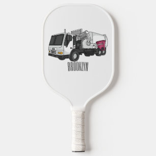 Garbage truck cartoon illustration  pickleball paddle
