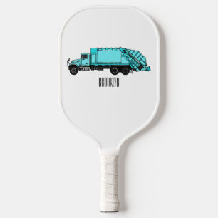 Garbage truck cartoon illustration pickleball paddle