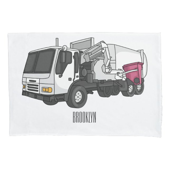 Garbage truck cartoon illustration pillowcase (Front)
