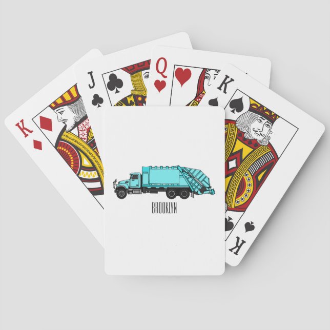 Garbage truck cartoon illustration playing cards (Back)