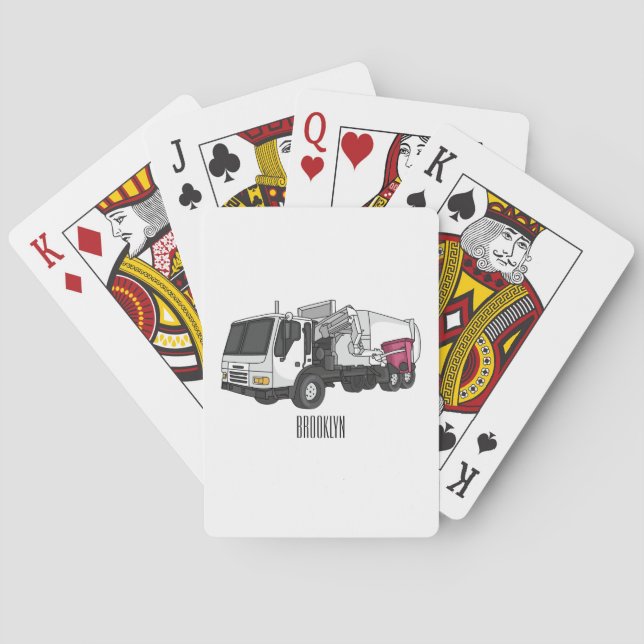 Garbage truck cartoon illustration playing cards (Back)