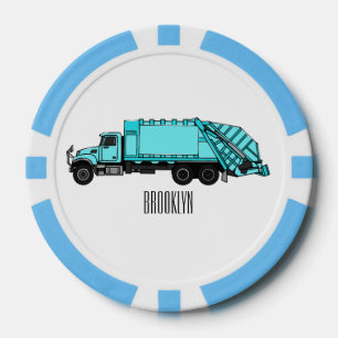 Garbage truck cartoon illustration poker chips