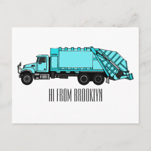 Garbage truck cartoon illustration postcard