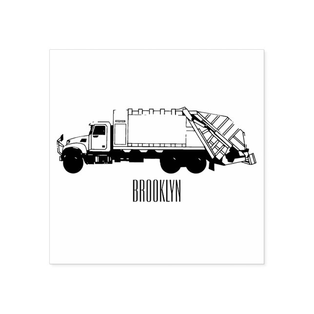 Garbage truck cartoon illustration rubber stamp (Imprint)