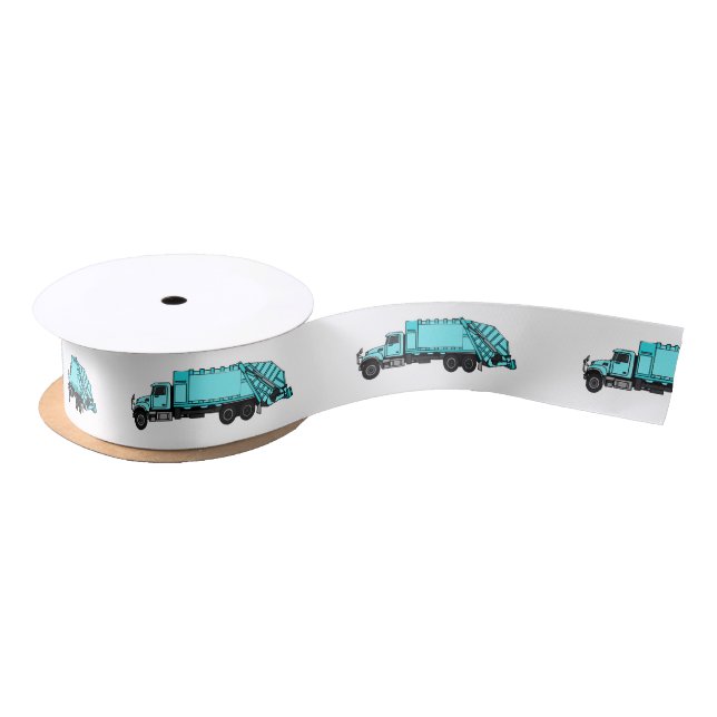 Garbage truck cartoon illustration satin ribbon (Spool)