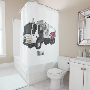 Garbage truck cartoon illustration shower curtain