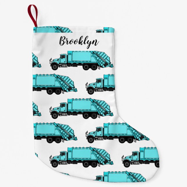 Garbage truck cartoon illustration small christmas stocking (Front)