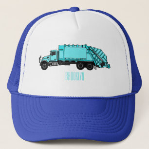 Garbage truck cartoon illustration trucker hat