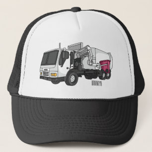 Garbage truck cartoon illustration trucker hat