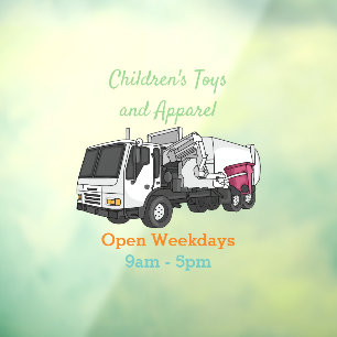 Garbage truck cartoon illustration window cling
