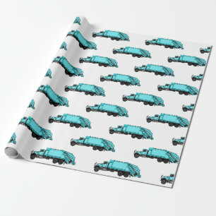 Garbage truck cartoon illustration wrapping paper