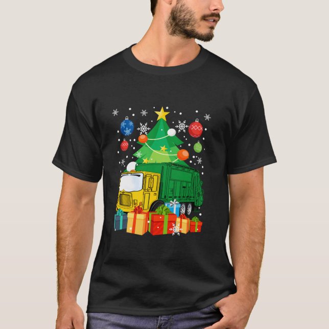 Garbage Truck Christmas Tree Lights Ornament Decor T-Shirt (Front)