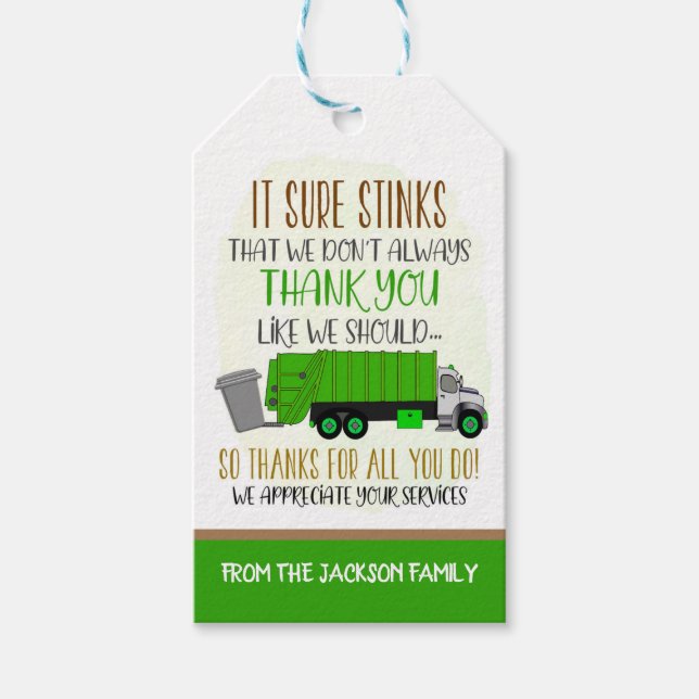 Garbage Truck Diver Gift Tag (Front)