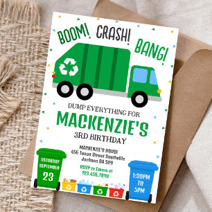 Garbage Truck Dump Truck Birthday Invitation