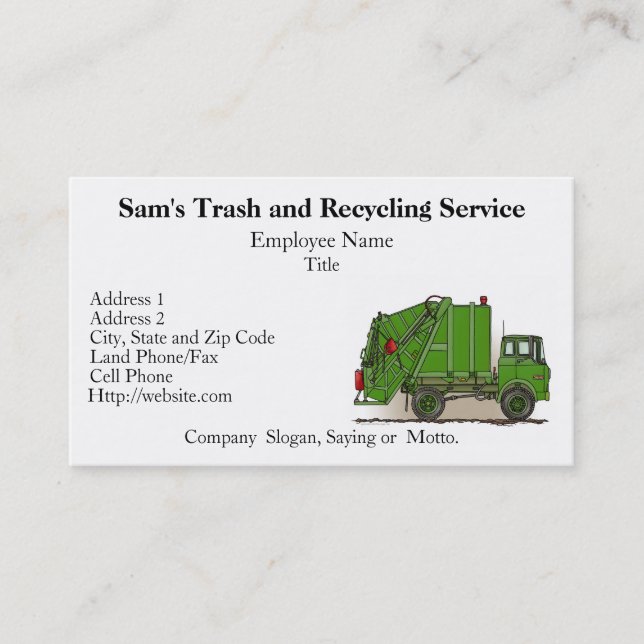Garbage Truck Green Business Card (Front)