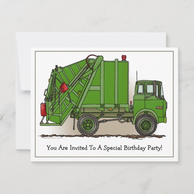 Garbage Truck Green Kids Party Invitation (Front)