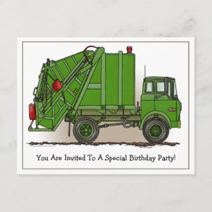 Garbage Truck Green Kids Party Invitation
