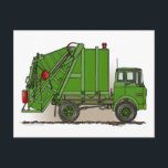 Garbage Truck Green Post Card<br><div class="desc">This is one of many construction equipment gifts featuring construction equipment images by artist,  Richard Neuman. Every piece of heavy equipment is drawn in high detail yet always has a touch of whimsy. His unique work is in homes and offices in every state and around the world. Enjoy!</div>