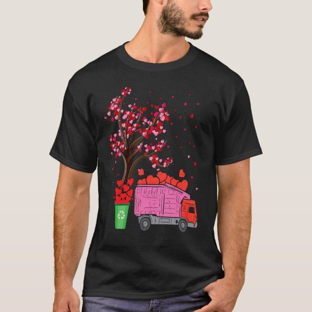 Garbage Truck  Heart Tree Garbage Truck Valentine' T-Shirt (Front)