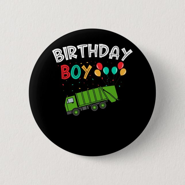 Garbage Truck Kids Birthday Boys Recycling Truck 6 Cm Round Badge (Front)
