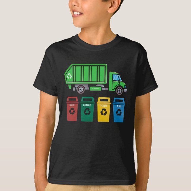 Garbage Truck Kids Boys Recycling Truck T-Shirt (Front)