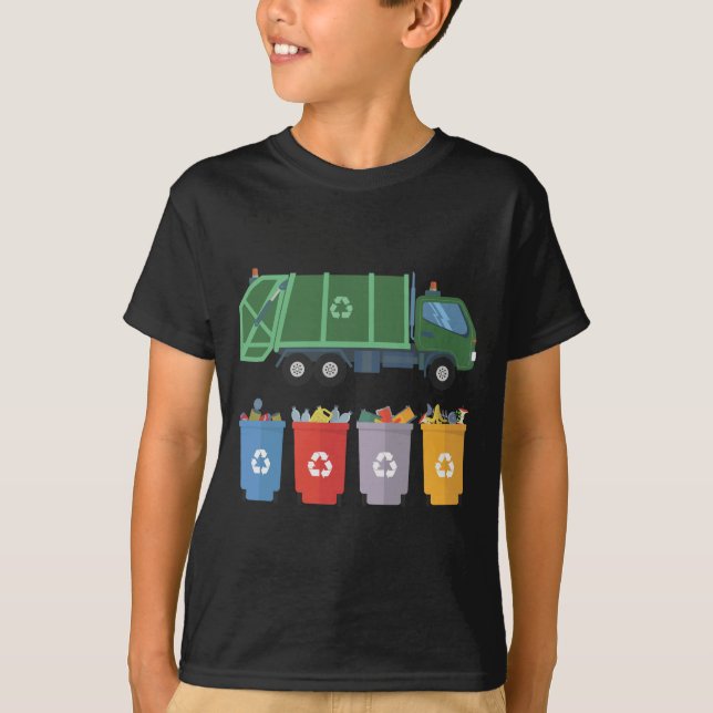 Garbage Truck Kids Trash Recycling T-Shirt (Front)