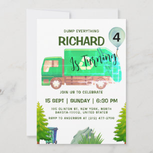 Garbage Truck Party Ready to Roll Kids Birthday Invitation
