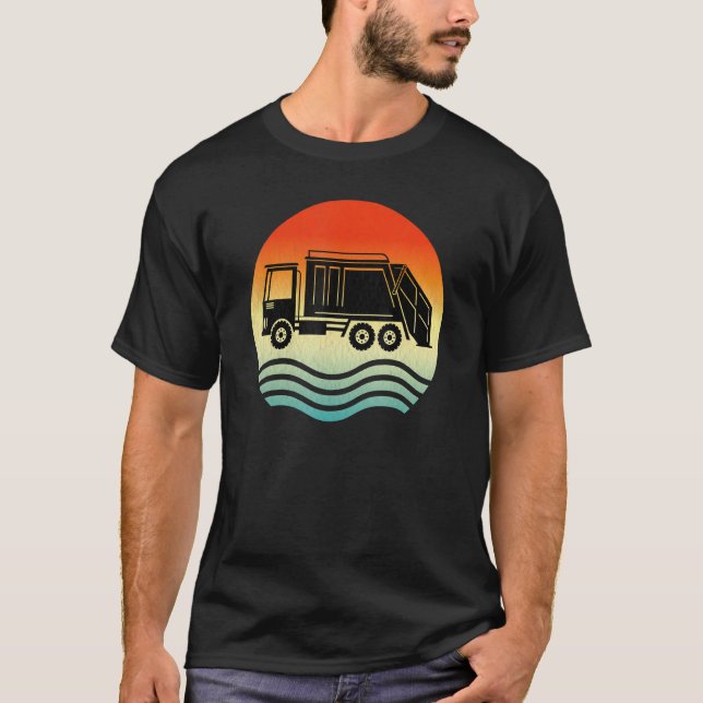 Garbage Truck Recycling Trash Retro Sunset Old Sch T-Shirt (Front)