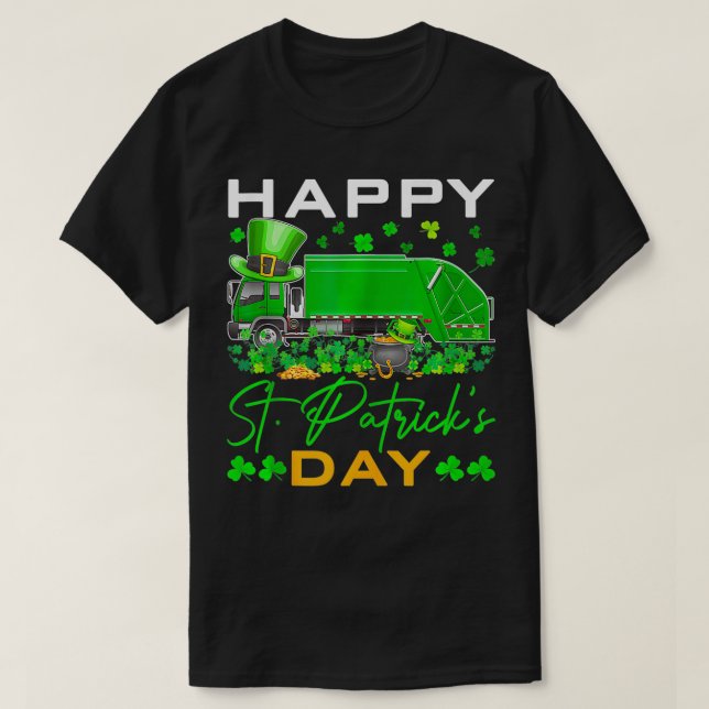 Garbage Truck Shamrocks St Patricks Day Boys Tank  (Design Front)