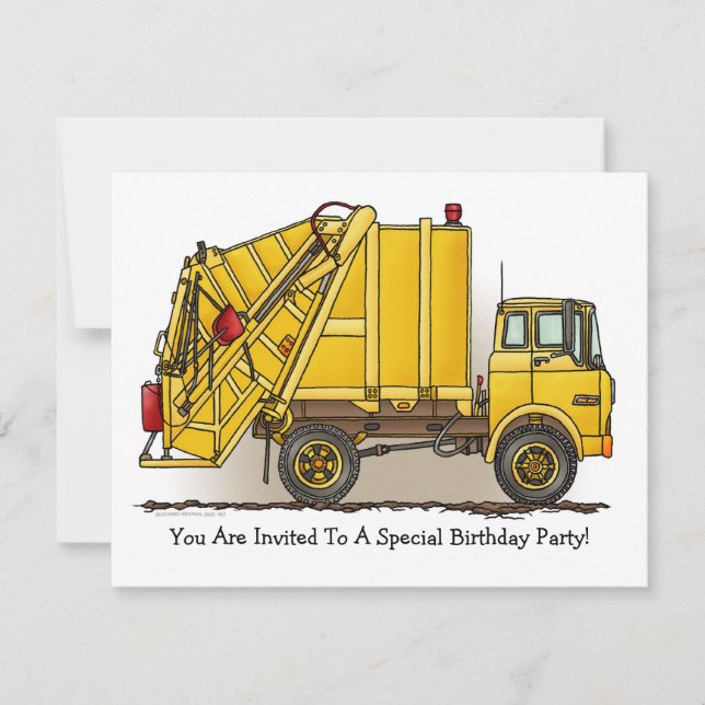 Garbage Truck Yellow  Kids Party Invitation (Front)